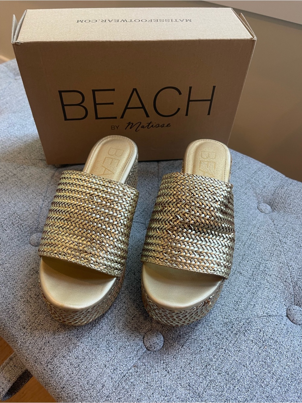 Metallic Gold Woven Platform Wedges